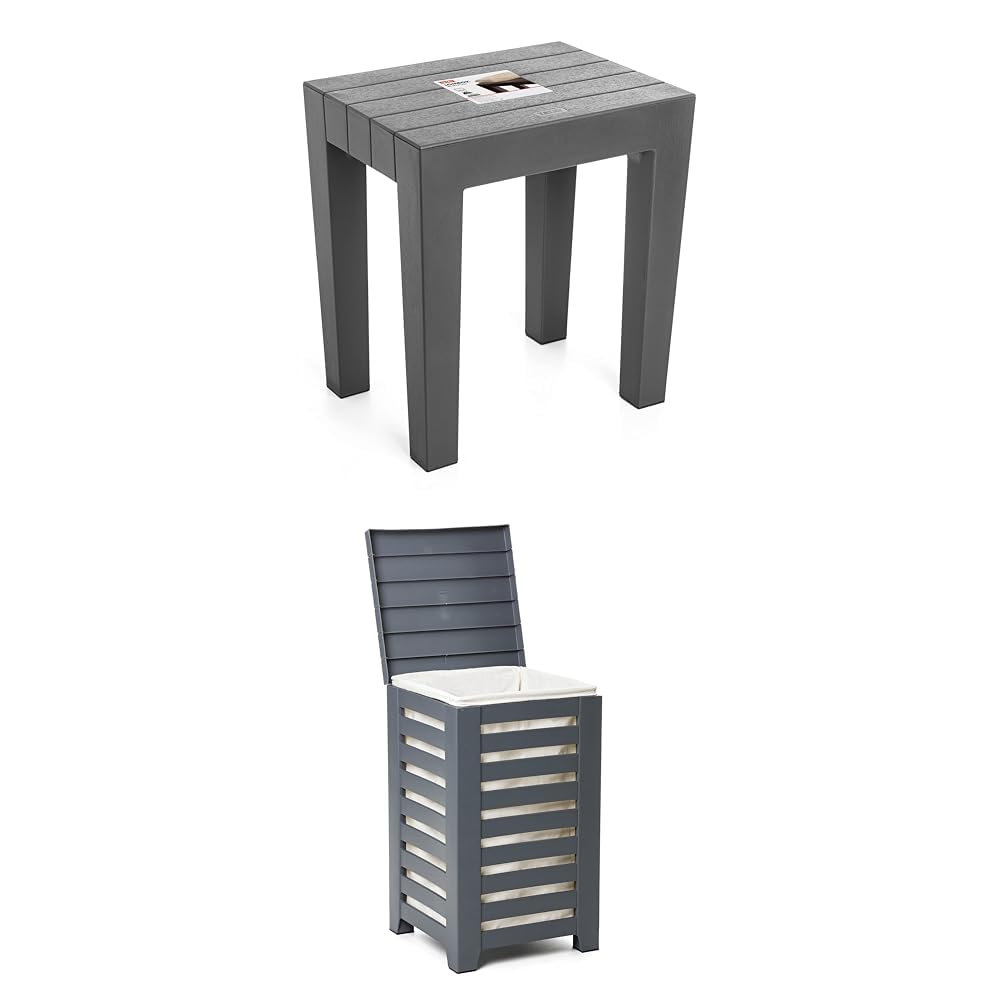 Panier à linge 55L aspect bois TATAY Lombok et tabouret coordonné haute finition
