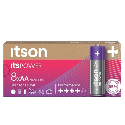 ITSON, AA Pilas Alcalinas, Paquete de 8, para Relojes, Linternas, Mandos a Distancia, LR6IPO/8CB