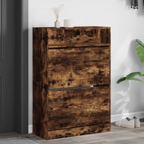 Snsowed Mueble zapatero 2 cajones abatibles roble ahumado 80x34x116 cm, Zapatero Entrada Recibidor, Zapatero Estrecho, Armario Zapatero - 3214410