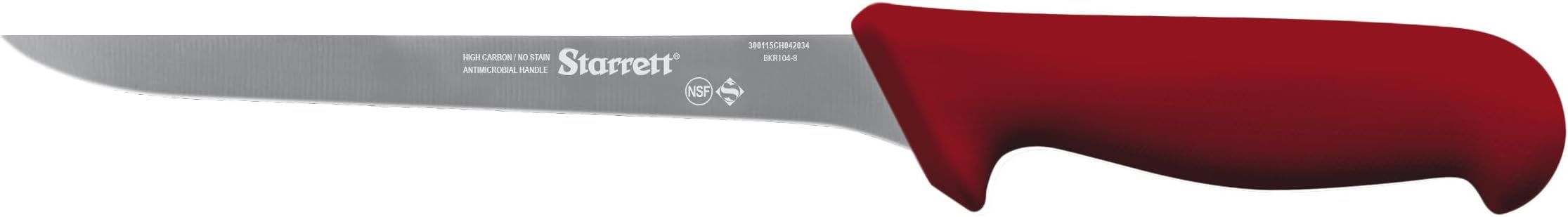 Starrett Professional Stainless Steel Chefs Kitchen Boning Knives - Narrow Straight Profile - 8-inch (200mm) - Red Handle