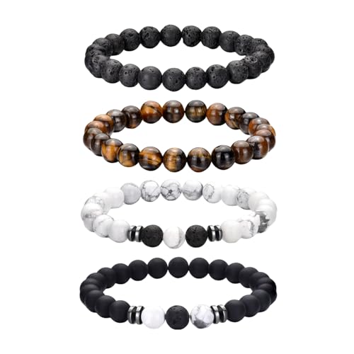 jatimdotin Bracelet Pierre Naturelle pour Homme - 4 PCS 8mm