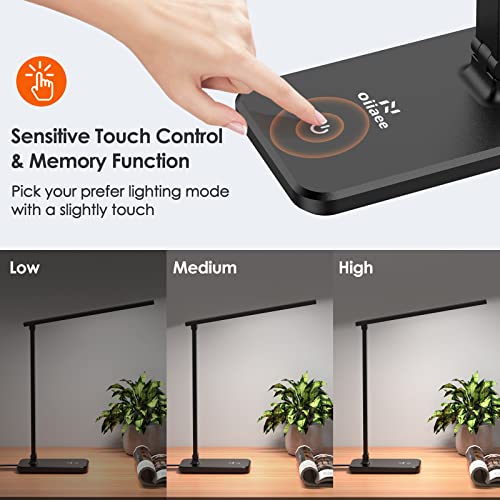 Oiiaee Led Desk Lamp, Eye-Caring Table Lamp With 3 Brightness Levels, Touch Control And Memory Function, Foldable Reading Lamp For Home Office Bedroom Study, 8W, 4000K, Black #TOP1