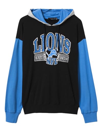 Junk Food NFL Mens Detroit Lions Tri Color Block Hoodie Sweatshirt - Signature Series Midnight/Lions Blue/Heather Grey X-Large