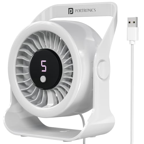 Image of Portronics Toofan X Lite USB Powered Table & Hanging Fan, 5 Adjustable Speed Modes, 3200 RPM High-Speed BLDC Motor, 7-Blade Airflow, 360 Rotatable Head, Portable Cooling Fan for Home & Office