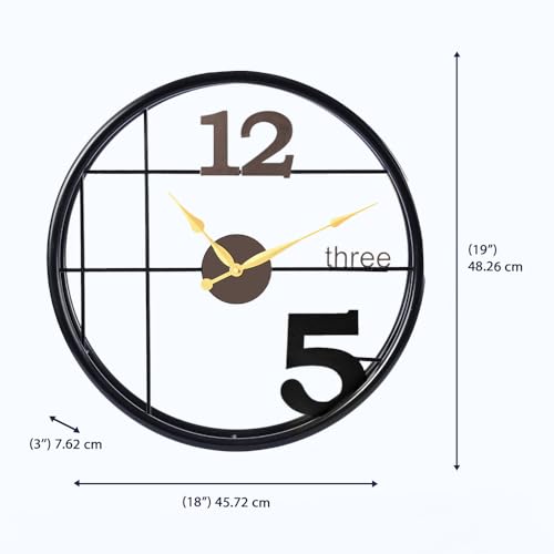 Image of Wakefit Cloque Iron Analog Round wall Clock (48.2 X 50.8 X 10 cm, Black)