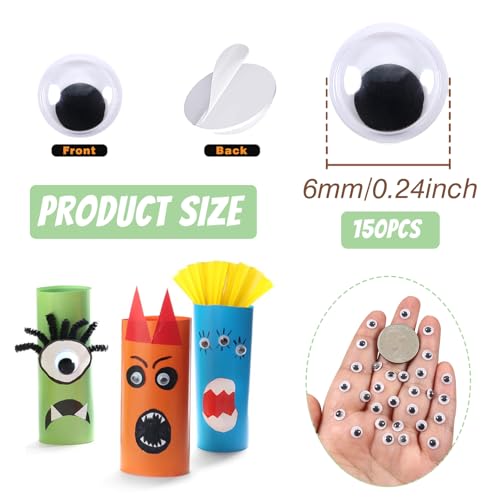 Image of TOAOB 150pcs 6mm Plastic Wiggle Googly Eyes Self Adhesive Black Round Sticker Eyes DIY Arts Crafts Scrapbooking Accessories