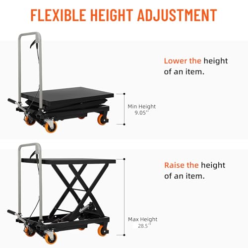 Justsmart LL-LIFTTABLE500-BLACKUSWFC Hydraulic Lift Table Cart 500 Lbs Capacity 28.5 Inch Height thumb #2