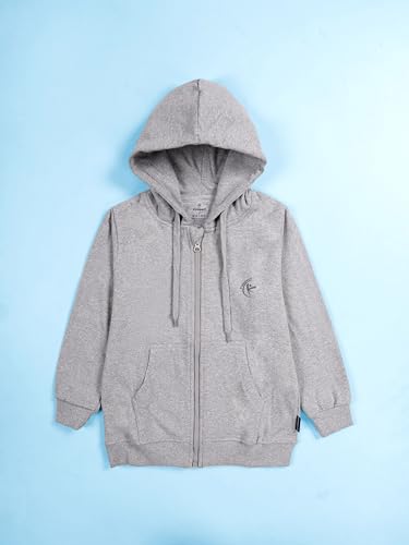 Image of KiddoPanti Boys Solid Cotton Full Sleeve Zip-Up Front Open Hooded Sweatshirt
