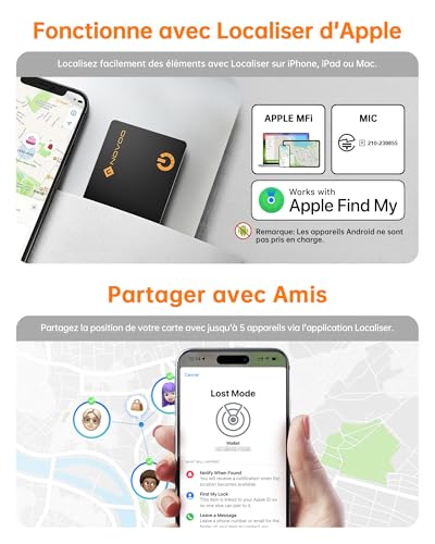 Air Tag traceur pour application Localiser iOS lot de 2 cartes Bluetooth mince