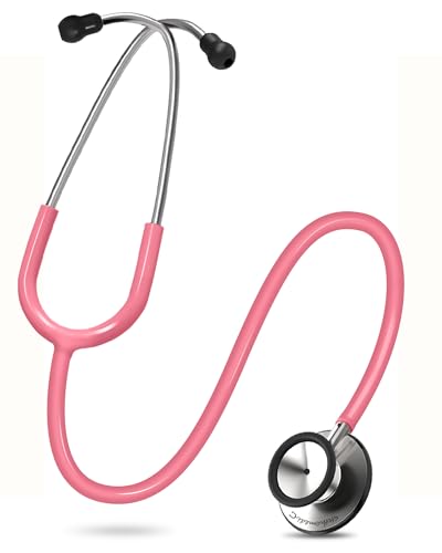 Image of FriCARE Dual Head Stethoscope - Stethoscopes for Nurses, Medical Nursing Students, Paramedics /EMT /LVN /VNA Backup Estetoscopio, Pearl Pink Tube, Stainless Steel Chestpiece
