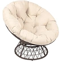 Milliard Wicker Papasan Chair with 360-degree Swivel, Beige Cushion and Brown Frame. Indoor and Outdoor Use