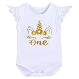 OBEEII Baby Girl First Birthday Romper Tutu Dress Unicorn Bodysuit One Piece Clothes Lace Sleeve Unicorn White 12-18M