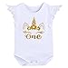 OBEEII Baby Girl First Birthday Romper Tutu Dress Unicorn Bodysuit One Piece Clothes Lace Sleeve Unicorn White 12-18M