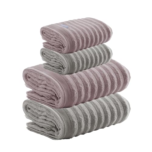 Altihaus Jogo de Toalhas Aura 4 Peças 100% Algodão, Gramatura 520g/m² e 500g/m², Fio Penteado, Banho/Rosto, Alta Absorção e Maciez (Rose/Bege)