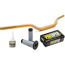 Pro Taper 2807D Gold Gold Windham/RM Mid Contour Handlebars & 024858 Black Pillow Top Grips with TY-5AN Grip Glue