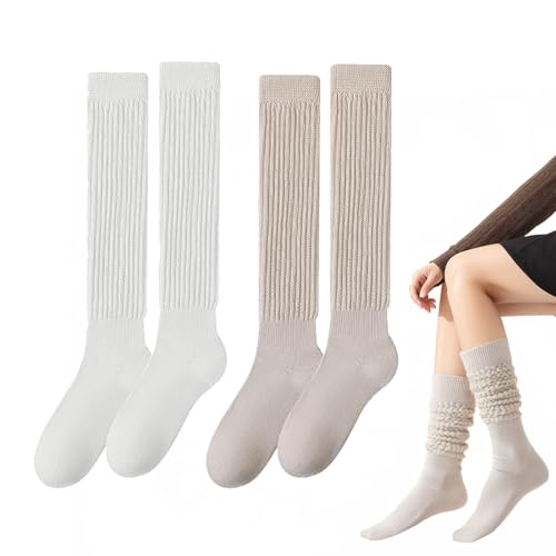 SEFIRST 2 Pares Calcetines Largos Mujer, Calcetines Altos Termicos, Calcetines para Botas Calcetines Slouch Estirable,...