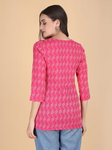 Image of Short Kurta for Women - Pure Cotton Printed Ladies Kurti, Stylish Girls Top, Ethnic Half Kurtas, Tunic Design Woman