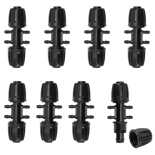ZHANChen 8 Piezas Conectores en T con Púas para Riego por Goteo Accesorios Riego por Goteo para Tubo 13/16 mm a 4/7 mm Adaptador en T de 6 Vías para Césped Jardín