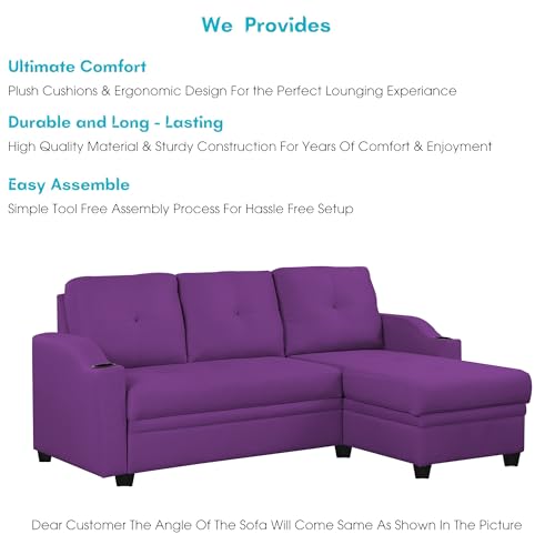 Image of Casaliving Ravonna RHS 4 Seater L Shape Corner Sofa Cum Bed for Living Room (Purple Fabric) Premium Fabric Sofa