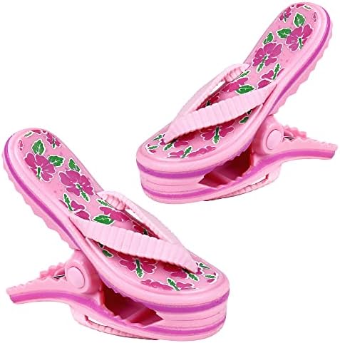 2 Pack Pink Slipper Towel Clips Large Beach Towel Clips Novelty Sunbed Beach Pegs Slippers Pattern Plastic Laundry Clothes Clip Beach Chair Towel Clip Blankets Holders for Sun Loungers Pool Chairs