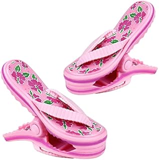 2 Pack Pink Slipper Towel Clips Large Beach Towel Clips Novelty Sunbed Beach Pegs Slippers Pattern Plastic Laundry Clothes Clip Beach Chair Towel Clip Blankets Holders for Sun Loungers Pool Chairs