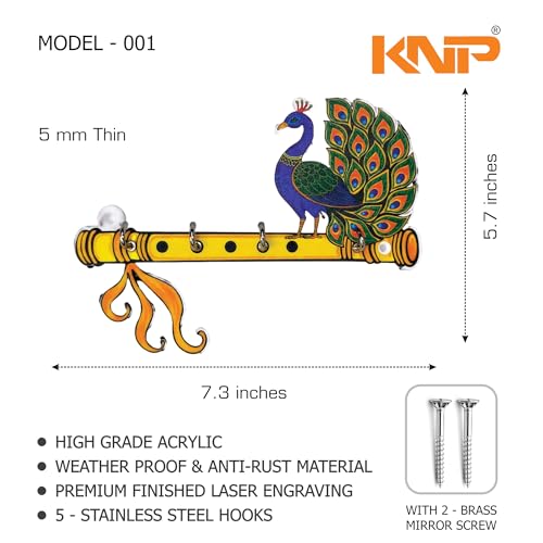 Image of KNP Art Acrylic Key Holders, Premium HD UV Printed, Multipurpose Key Stand for Home, Office Decor, Weather Proof, Anti-Rust, Wall Mounted Key Holder, Cartoon Theme, (Bansuri)