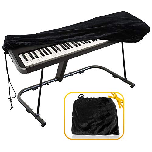 Piano Keyboard Cover, Premium Stretchable Velvet Digital Piano Dust Cover with Storage Bag, Compatible with Most 61-76 Key Models Electronic Keyboard, Digital Piano - Black