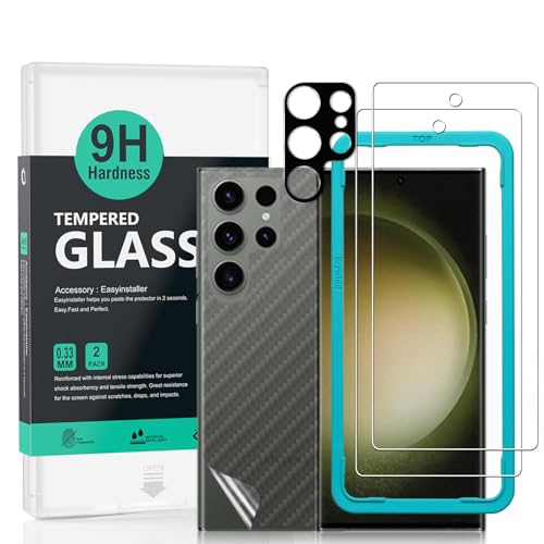 Ibywind 2 Pack Screen Protector ForSamsung Galaxy S24 Ultra 5G 6.8(Not For Samsung Galaxy S24 5G/S24 Plus 5G) 9H Hardness Tempered Glass With 1Pc Camera Lens Protector 1Pc Back Carbon Fiber Film