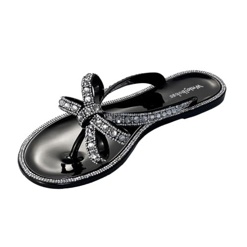 Image of Womens Flat Sandals Jelly Flip Flops Crystals Rhinestones Bow Knot Glitter Sandals