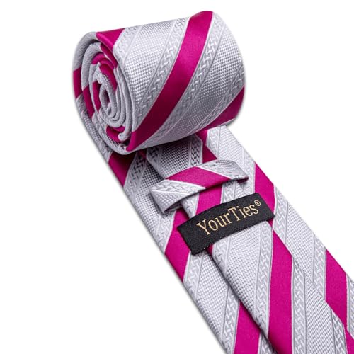 Image of YourTies Striped Ties for Men Classic Woven Silk Necktie with Handkerchief Cufflinks Set Formal Business Party Wedding