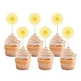 24 Pieces Daisy Cupcake Toppers, Daisy Flower Cake Picks Chrysanthemum Party Decorations for Spring