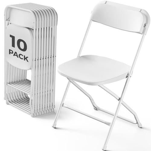 MAKE CHANGES Plastic Folding Chair 10 Pack, White Foldable...