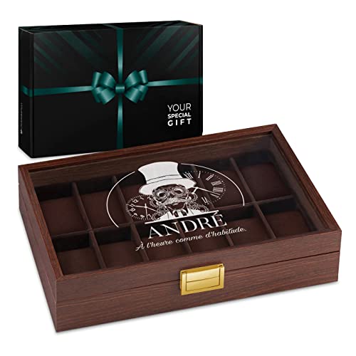 Maverton Boîte à Montres personnalisée - Coffret de rangement pour 12 montres - Étui en Bois pour 12 Montres avec gravure - Pour homme - Habitude Cover