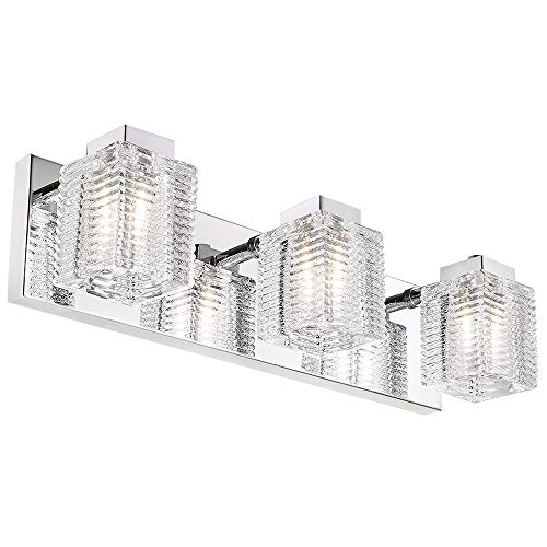 HEWEGO LED Vanity Light, 3 Lights Vanity for Bathroom Wall Light Fixture Over Mirror Modern Chrome Crystal Glass Bath Mirror Lighting, Bulbs Included