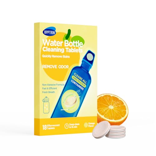 APPTRIN comprimés nettoyants pour bouteilles d'eau, comprimés nettoyants pour tous les contenants en plastique et en verre, emballés individuellement (Orange (18 boîtes))