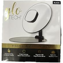 Foldable Travel Led Mirror - Touch Dimming & On/Off Swtich, 3 Light Settings, Warm, Natural & Cool, Magnetic 10X, Magnification Mirror, Folds Flat for Easy Travel Black