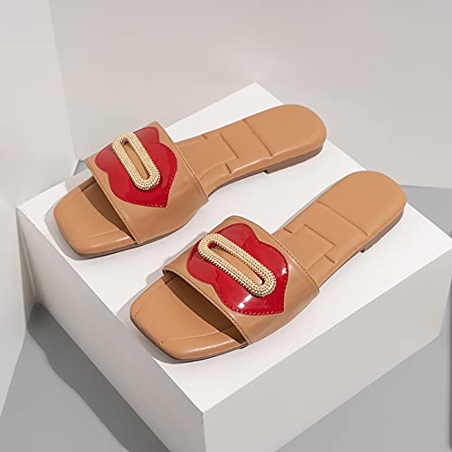 Slippers Women Women Slippers Female Outdoor Casual Slippers Lips Design Square Toe Flat Ladies Beach Sandals Flip Flops Big size2