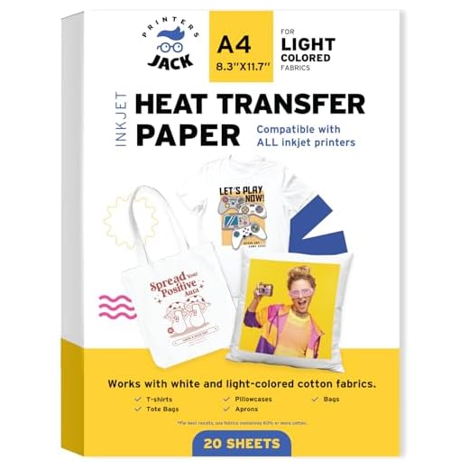 Printers Jack Iron-On Heat Transfer Paper for White and Light Fabric, 20 Pack 8.3x11.7 inch T-Shirt Transfer Paper for Any Inkjet Printer, Long Lasting Printing Transfer Paper for Heat Press
