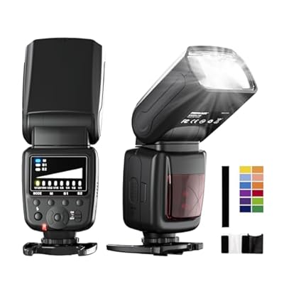 PHOTOOLEX Cámara flash Speedlite compatible con Canon, Nikon, Panasonic, Olympus Pentax y otras cámaras DSLR, cámaras digitales con zapata estándar, flash de cámara con 12 filtros de color | Ya disponible en tu tienda friki favorita! En mundofriki.es!