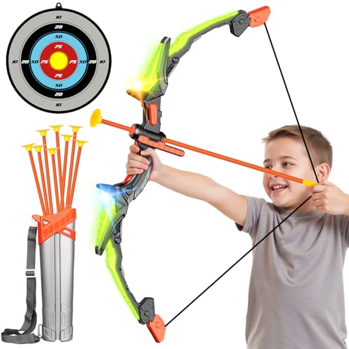 Bow Arrow Set for Kids LED Light Up Archery Set Toys with 8 Arrows Indoor Outdoor Shooting Games Hand-eye coordination Birthday Gifts for 6 7 8 9 10 11 12 13 14 Year Old Boys Girls