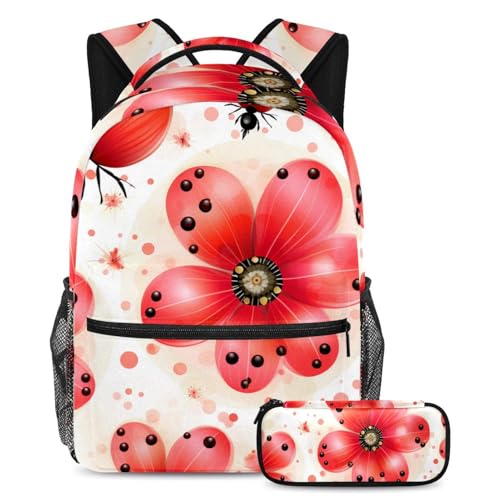 Sac à dos polyvalent fini les affaires écrasées grâce au lot 2 pièces insecte floral rouge Large