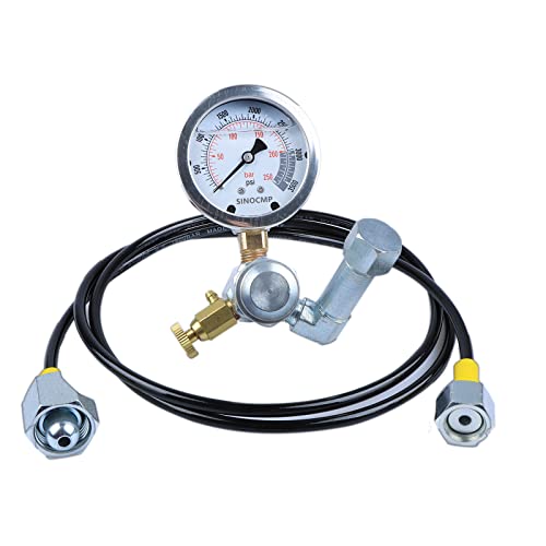 Sinocmp Hydraulic Nitrogen Accumulator Charging System And Pressure Test Kit Hydraulic Pressure Gauge Kit With 1Pc Gauge And 1Pc Gas Hose (158Cm), 2 Year Warranty #TOP7