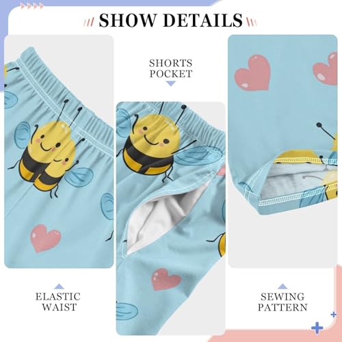Pajama Bottoms, Pajamas Pant Cute Bees Hearts Lounge Wear Casual Blue Sleep Long Pants Soft Pjs Sleepwear4