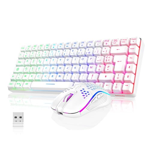 RedThunder K84 Combo Clavier et Souris USB sans Fil Gamer, AZERTY Français, Batterie Rechargeable RVB Rétroéclairée, Clavier TKL à 75% et Souris Optique...