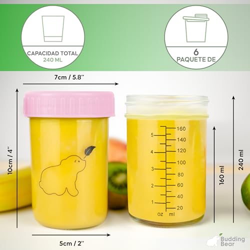 Miniatura 2 de Budding Bear Recipientes De Cristal Para Alimentos Bebé 240 Ml 6 Uds. - Tarros De Cristal Con Tapa - Lavable A Mano, Apto Con Congelador Y Microondas Sin Tapa - Sin Bpa, Ftalatos, Plomo, Pvc