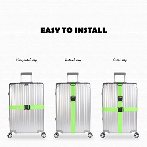Image of 2pcs 74″x2″Luggage Straps for Suitcases,Adjustable Suitcase Straps and Heavy Duty Strap Buckle Packing Straps Travel Accessories,Fluorescent Green