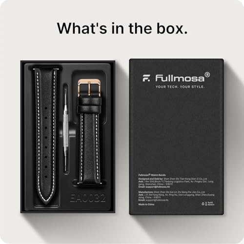 Image of Fullmosa 18mm Quick Release Leather Watch Band for Garmin | Traditional Smartwatch Replacement Strap for Garmin Venu 2S /3S /4(41mm) Women Men Formal Daily, Black&Rosegold Buckle