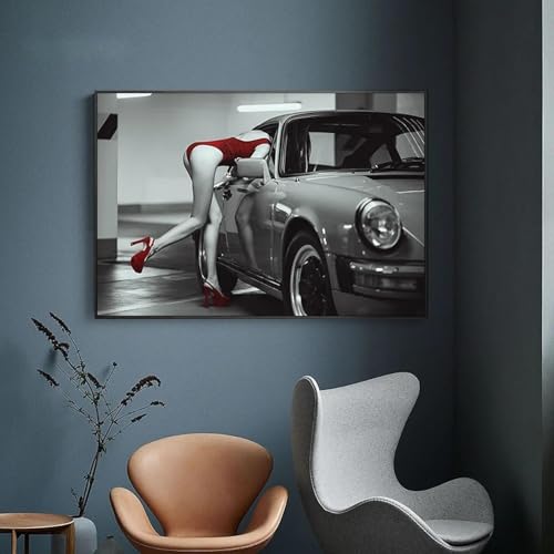 Peinture murale femme sexy rouge moderne cadre 50 x 70 cm