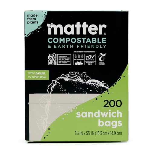 Matter Compostable Sandwich Bags for Food Storage, Eco-Friendly, Resealable, 200