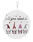 Happy Valentine's Day Wind Spinners for Yard and Garden Decor, All You Need U is Love Wind Spinner Hanging Outdoor Metal Art Outside Decorations 3D Garden Wind Sculpture 10inch